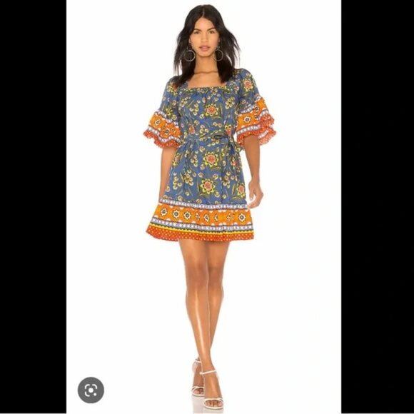 Joie Dresses & Skirts - Joie Chloris Bohemian Floral Flutter Sleeve Mini Dress in Baja Blue M